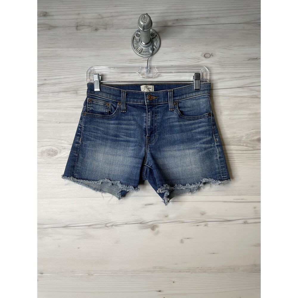 J Crew Shorts Womens 25 Blue High Rise Distressed Denim Frayed Hem Summer 2017